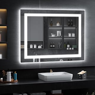 LED Mirror for Bathroom, 40x32 Inch Backlit + Front Lighted Bathroom Vanity Mirror with Lights for Wall, Double Light Strips, 3 Colors, Shatter-Proof, Anti-Fog and Brightness Memory
