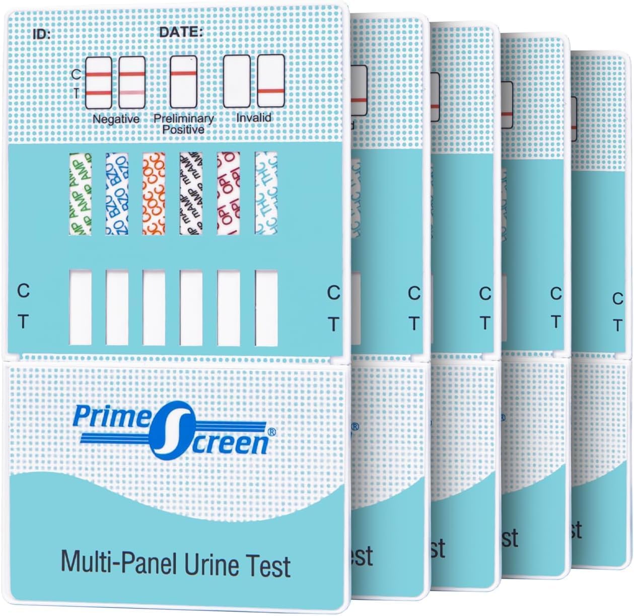 PrimeScreen Drug Testing Kits Professional 5 Pack 12 in 1 Drug Tests for Cannabis Cocaine Opiates Methamphetamine Amphetamines Benzodiazepines All Drugs Rapid Urine Test