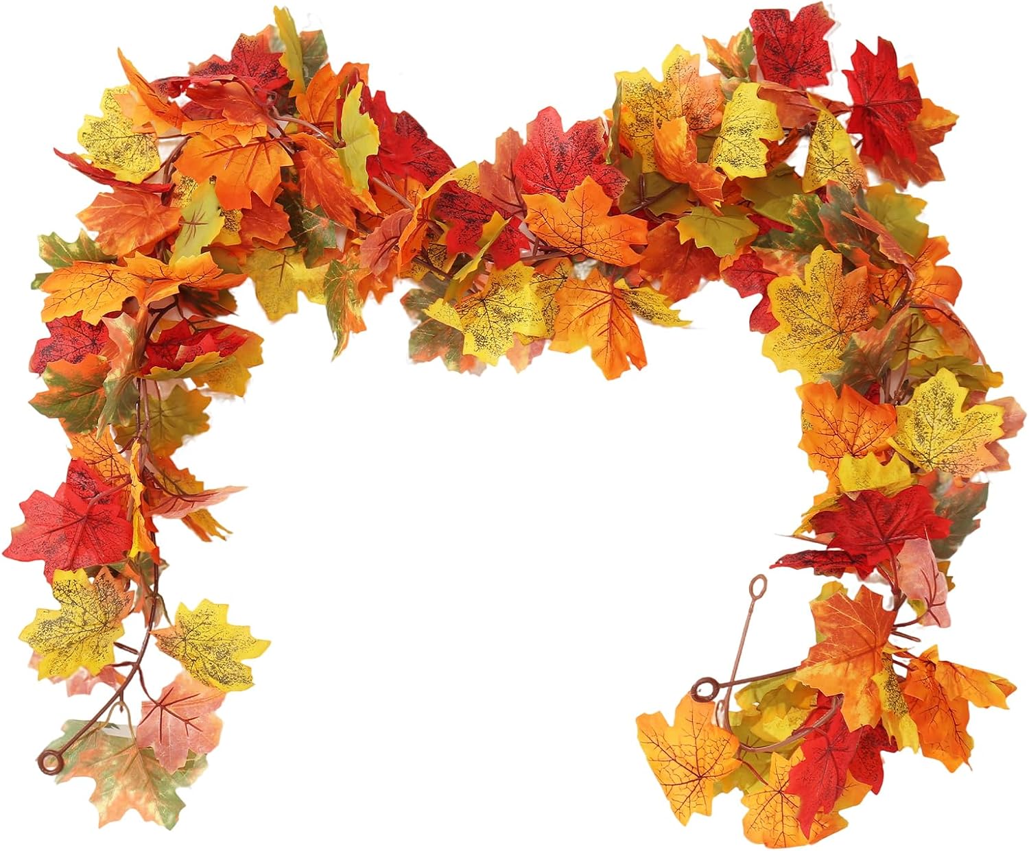 RECUTMS Autumn Decorations, Artificial Fall Maple Leaf Garland 2 Pack 5.8Ft Hanging Vine Rattan Foliage Leaves Wreath Thanksgiving Decor for Home Wedding Fireplace Party Christmas Indoor Outdoor