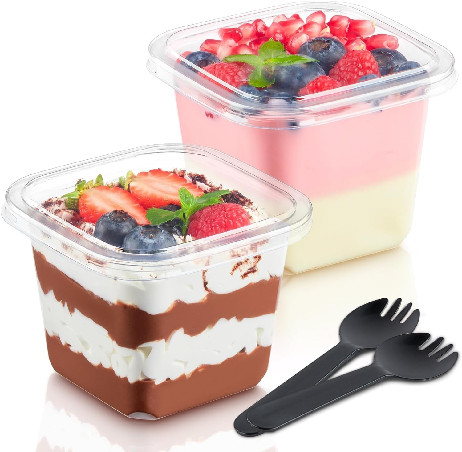 50 Pack Dessert Cups with Lid, 360ml/12oz Clear Plastic Parfait Cups with Spoons, Cheesecake Pots, Reusable Dessert Cups for Pudding, Fruit, Mousse and Ice Cream