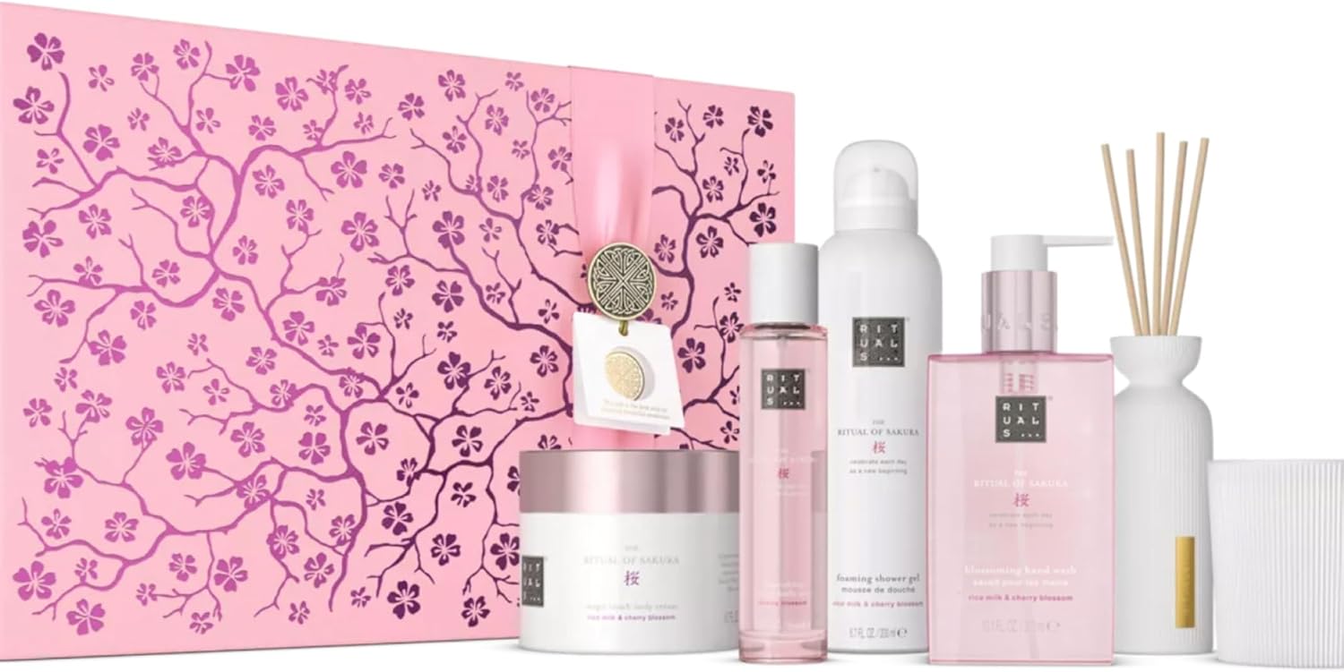 RITUALS Gift Set for Women The Ritual of Sakura XL – Cherry Blossom Bath Set in Luxury gift box, with scented candle, hand wash, hair & body mist, body cream, shower foam and mini fragrance sticks
