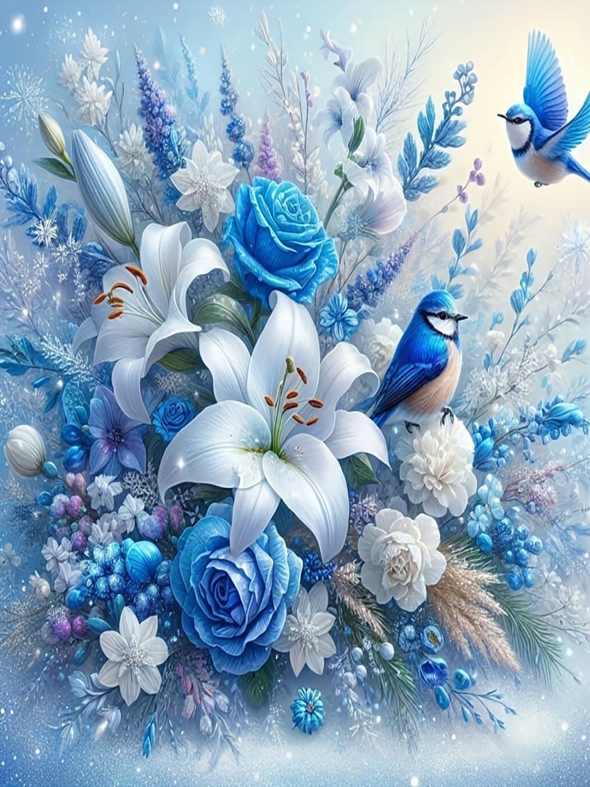 Eiazuiks Stamping Cross Stitch Kit, Lily Counting Cross Stitch Kit for Adult Beginners, Full Line DIY Stitching Kit for Home Decor Cross Stitch Patterns 12x16 inches