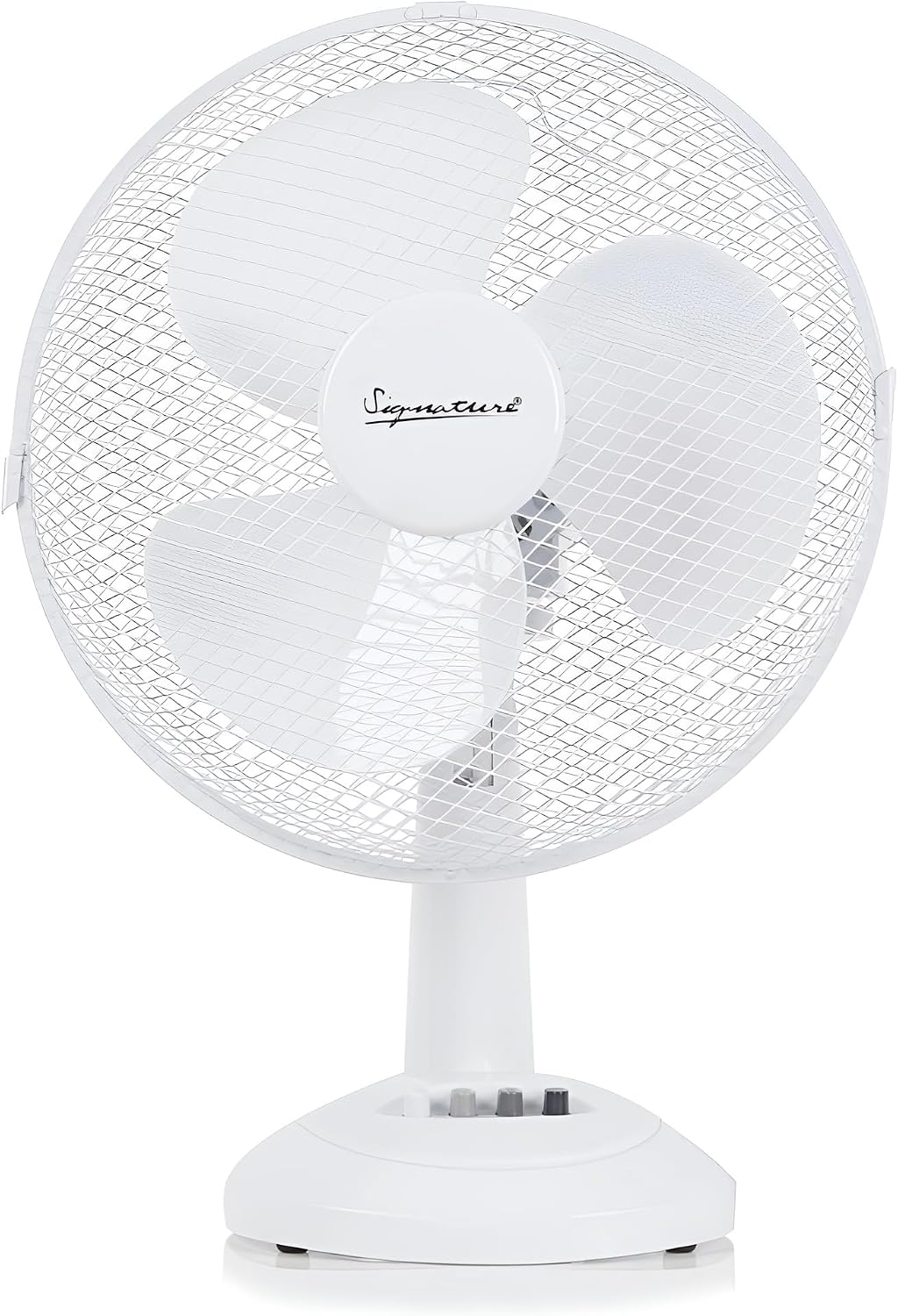 Signature 12” 3 Speed Desk Fan with Oscillation, Adjustable Tilt, White, S40009
