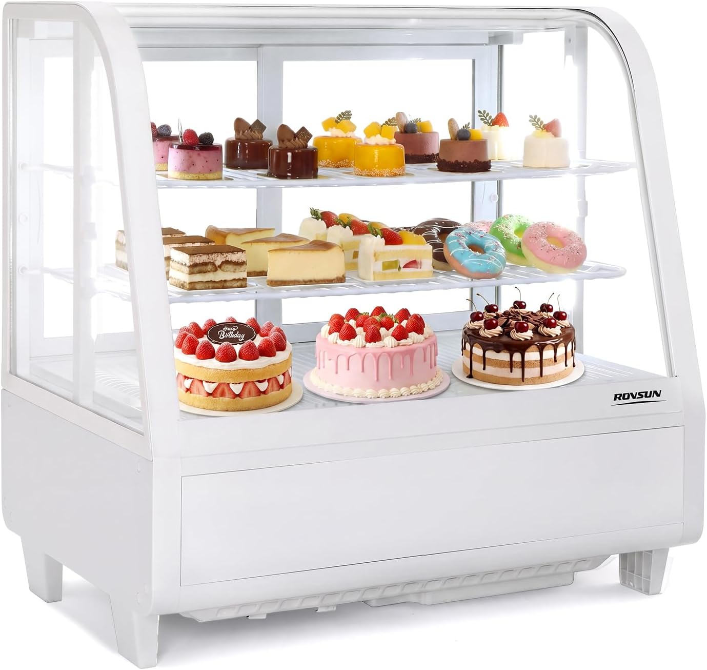 ROVSUN 3.5 Cu.Ft Commercial Display Refrigerator ETL NSF Certified, Refrigerator Display Case Countertop Pastry Display Case w/LED Air-cooling Automatic Defrost Rear Sliding Door for Cafe Restaurant