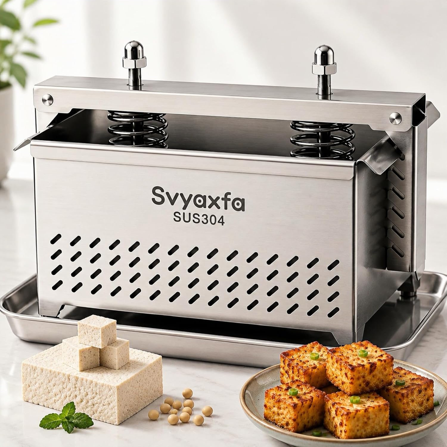 Tofu Press Stainless Steel Tofu & Cheese Press - Quick Water Removal in 10-30 Mins - Perfect for Silken, Firm, or Extra Firm Tofu - BPA Free & Dishwasher Safe - 304 Stainless Steel Material (XLSUS)