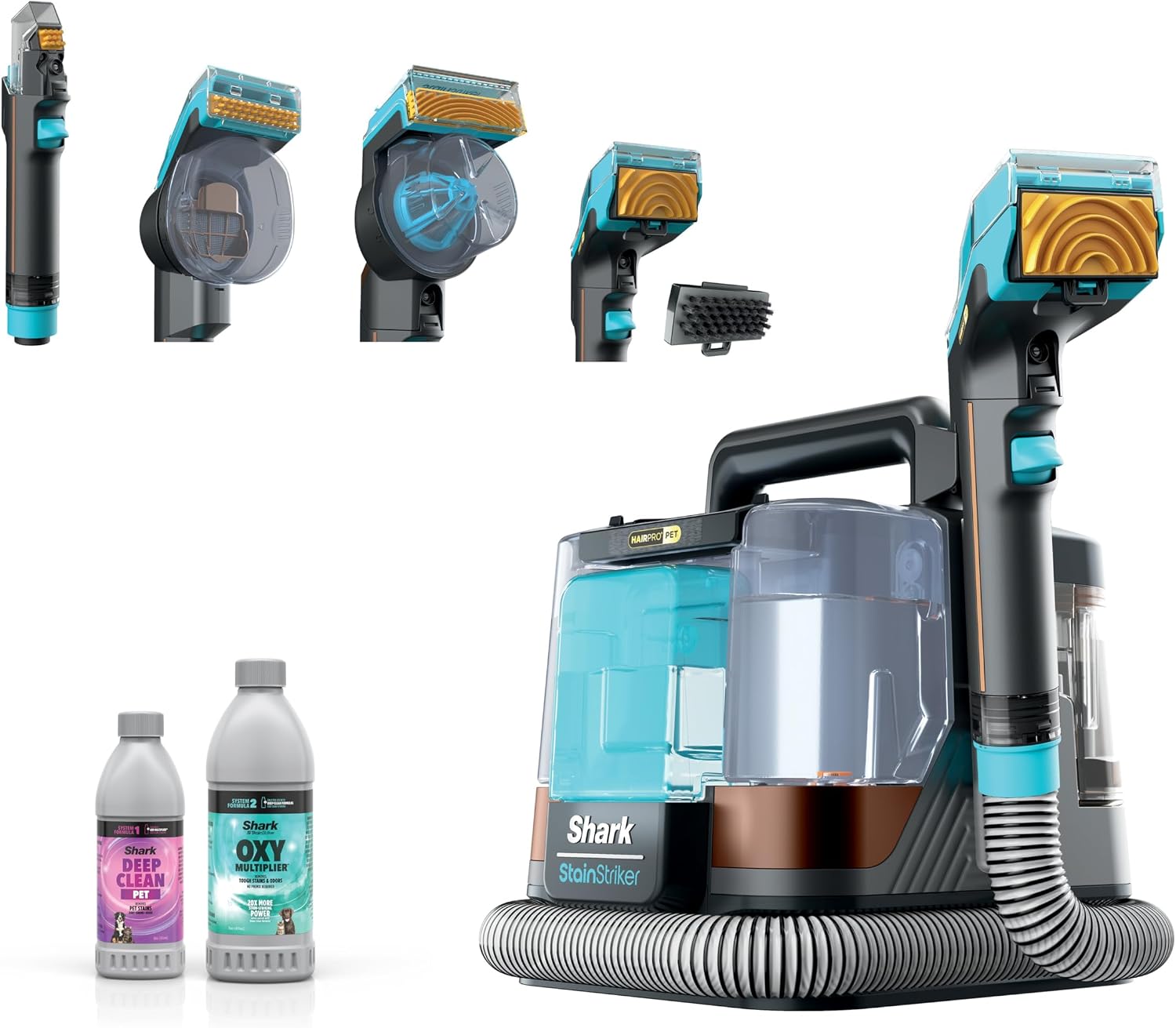 Shark StainStriker HairPro Portable Carpet, Upholstery and Rug Cleaner with Pet Mess and Hair Tools, Self Cleaning, 4 Accessories, Solution, Copper