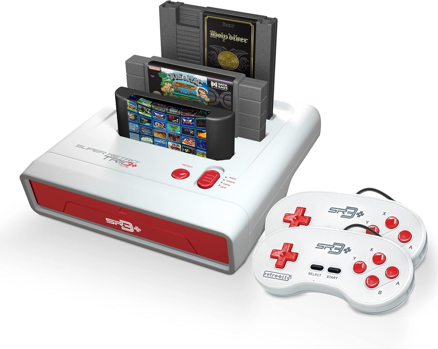 Retro-Bit Super Retro Trio HD Plus 720P 3 in 1 Console System (2019) for Original NES, SNES, and Sega Genesis Games - Red/White