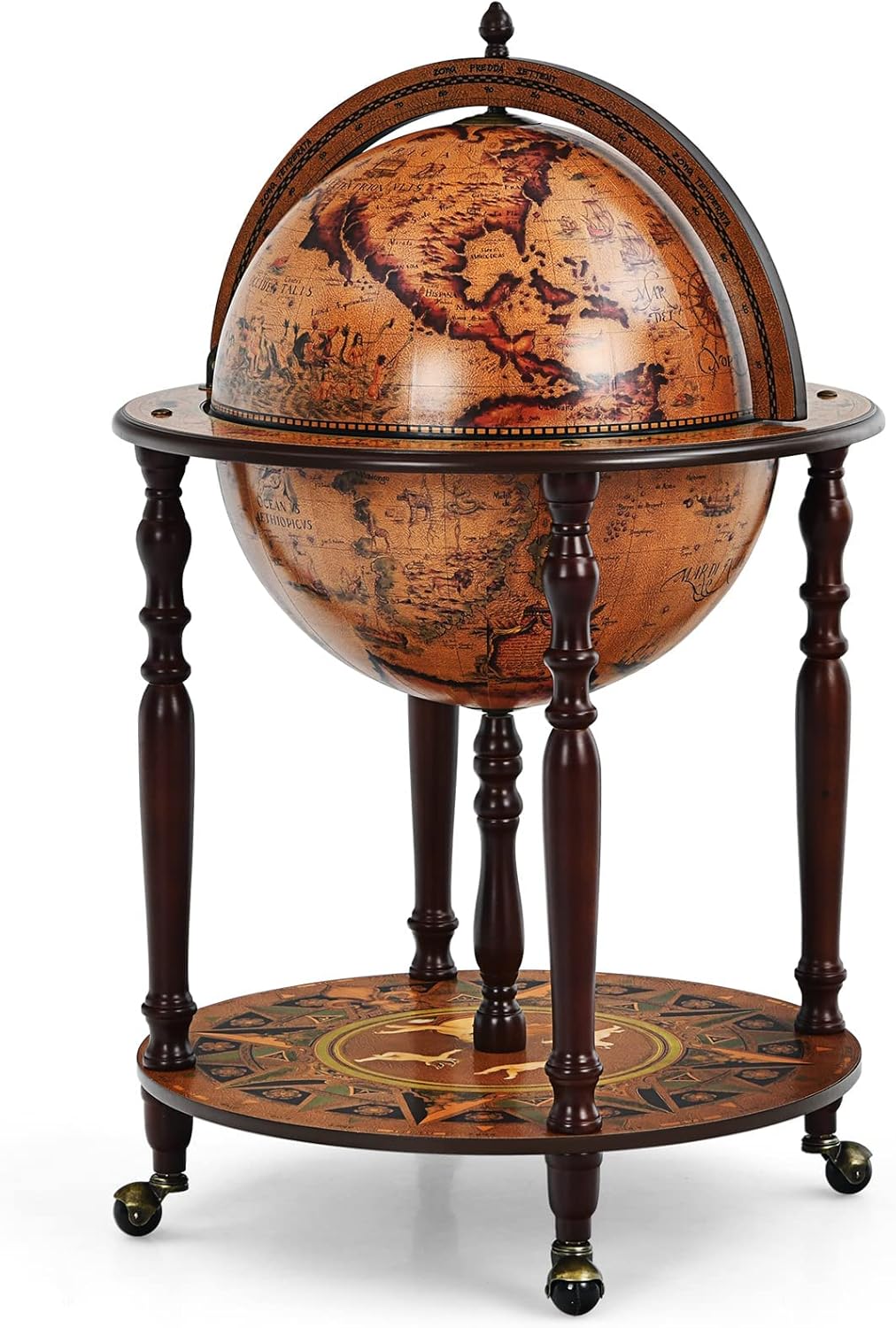 COSTWAY Globe Bar Cabinet, Wine Rack Wine Cabinet for Bottles, Vintage, Retro Brown