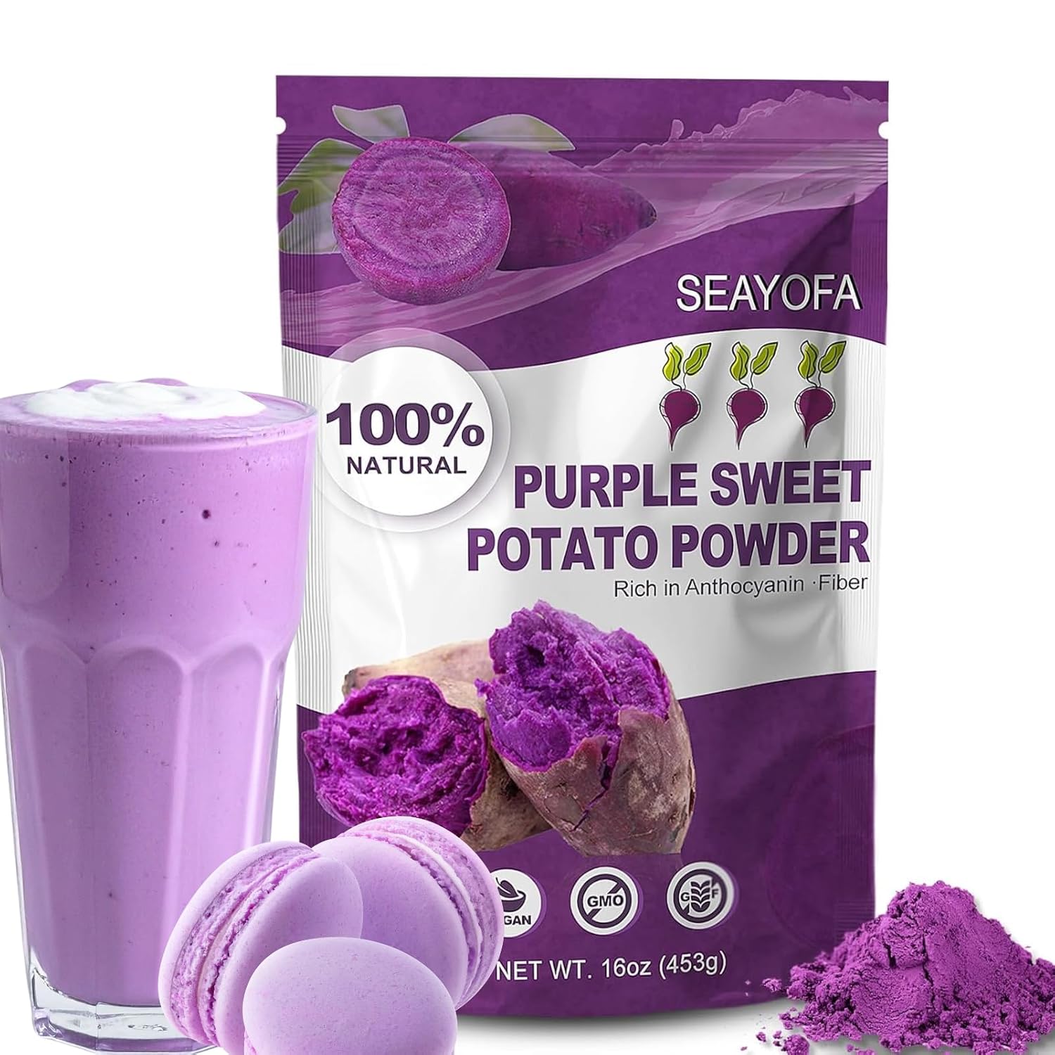 16 Oz Purple Sweet Potato Powder Dried Ube Powder for Baking & Smoothies