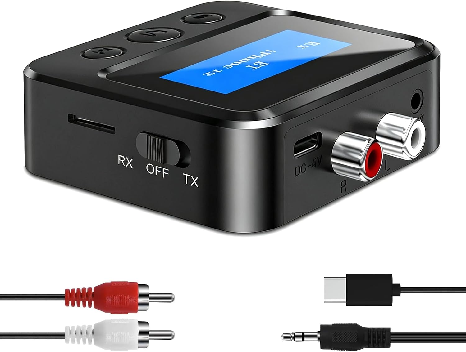 Bluetooth Transmitter Receiver for TV, with RCA 3.5mm AUX & Display Audio Adapter for Home Stereo, Bluetooth Transmitter for Headphones/Speakers/Airplane/Home Theater/PC/Car, TF Card Output