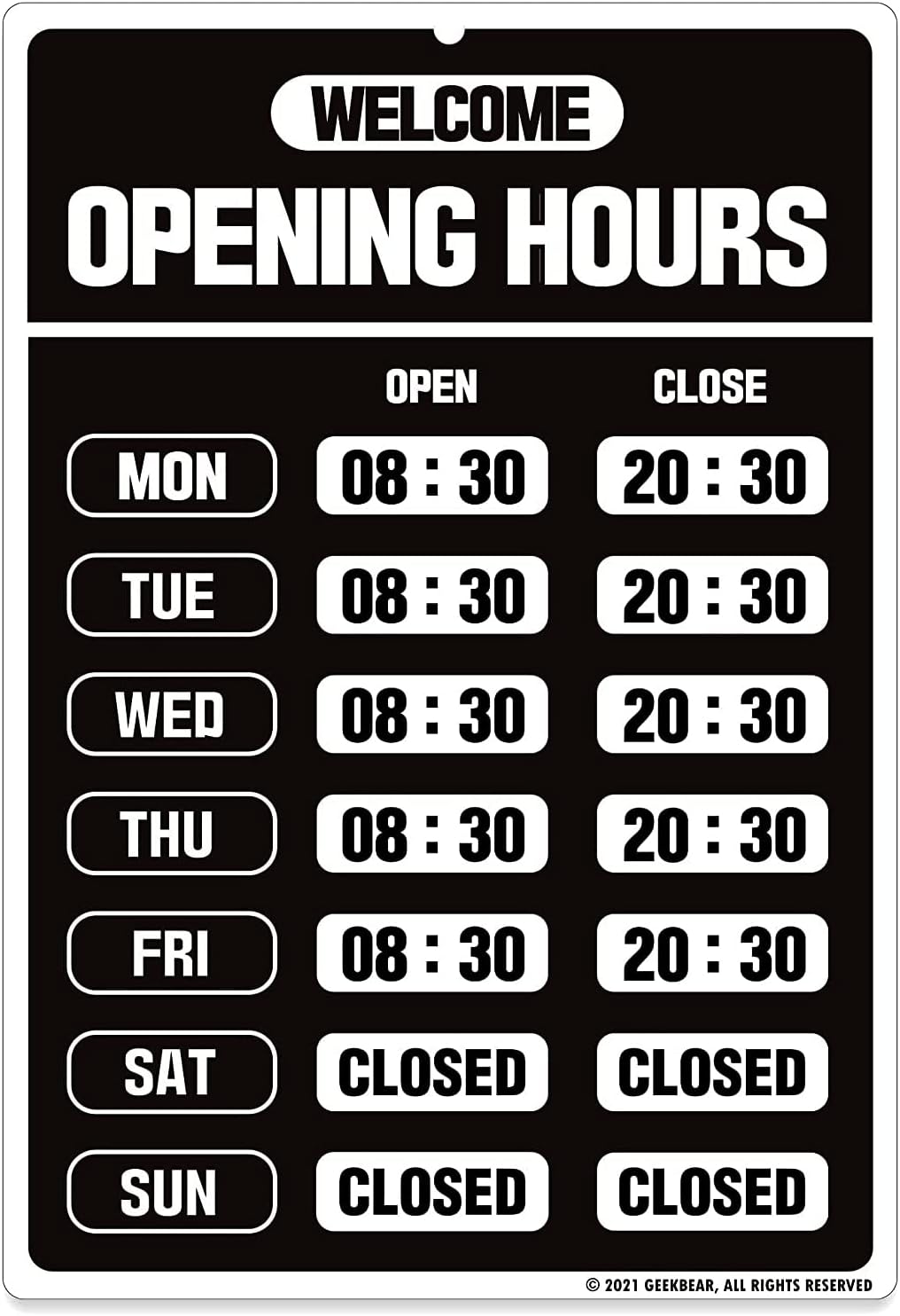 GEEKBEAR Business Hours Sign Kit for Store Glass Door - PET, 7.9 x 11.9 in (01. Black)