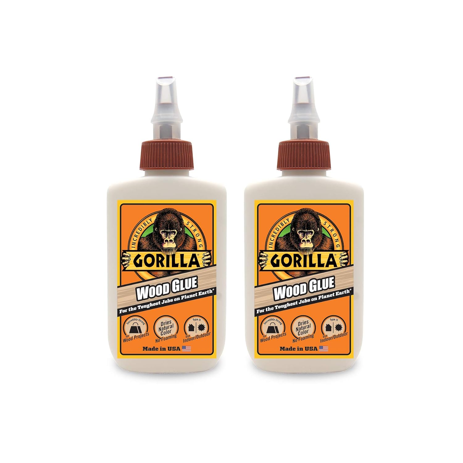 Gorilla Wood Glue, Natural Wood Color, 4 Ounce Bottle (Pack of 2) - Water Resistant for Indoor or Outdoor Projects and Repairs