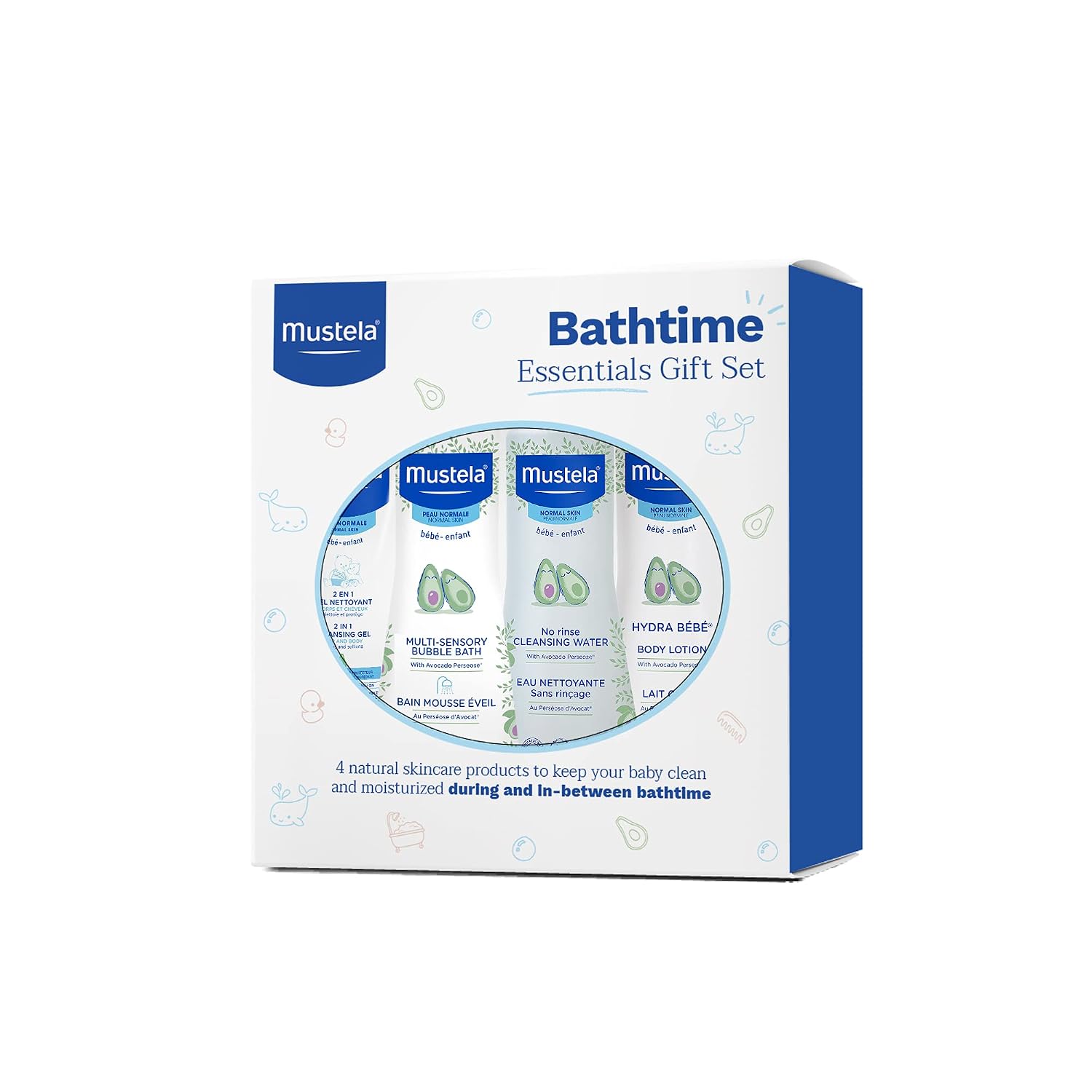 Mustela Baby Bath Time Essentials Gift Set - Natural & Plant-Based Baby Skin Care - 4 Items Set