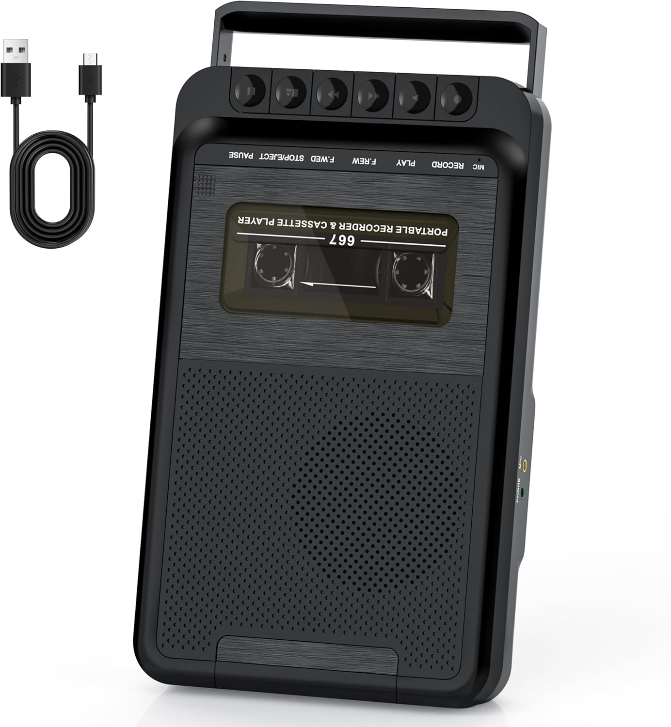 Portable Cassette Player with 3W Big Speaker Cassette Tape Recorder via Bluit-in Microphone,Cassette Tape Player with Retractable Handle,Supports External Microphone Input Power by 4 C Battery