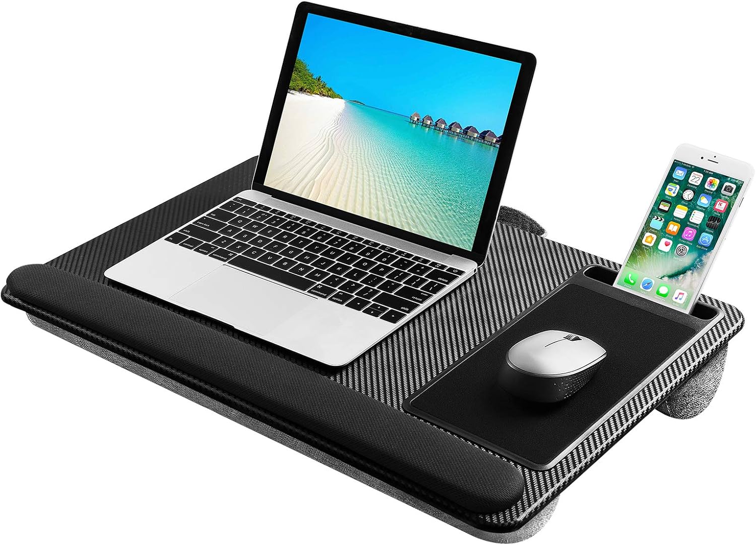 Laptop Bed Tray with Cushion, Mouse Pad and Built-in Wrist Rest for Up to 17" Laptops with Mobile Phone Holder