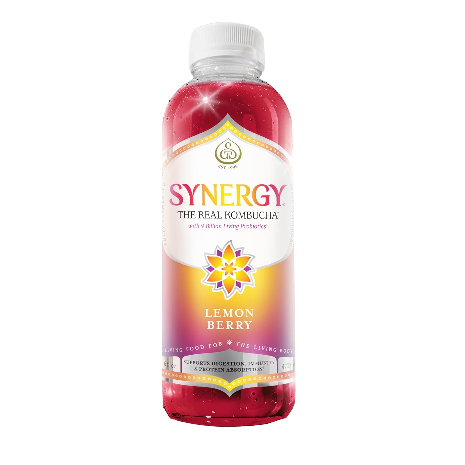 SYNERGY The Real Kombucha - Lemon Berry - 16 fl oz Bottle - Raw Probiotic Drink for Gut Health and Immune Support