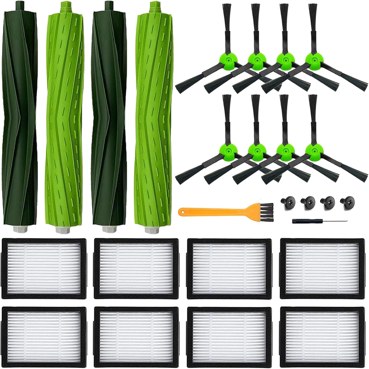 18 Pack Replacement Parts Accessories Compatible for iRobot Roomba i3 i3+ i7 i7+ i4 i6 i6+i8 i8+/Plus E5 E6 E7 J7 i5+j5+ I,E &J Series Vacuum Cleaner 2 Set of Roller Brush & 8 Filters & 8 Side Brushes