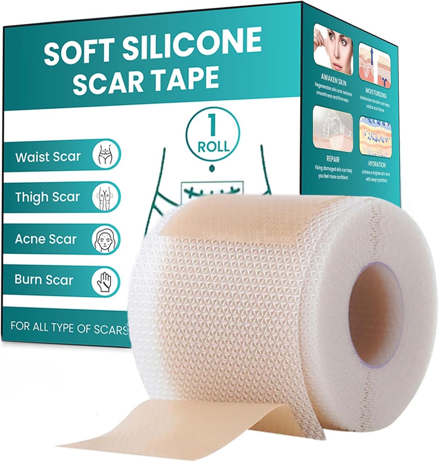 BRONZLIT Silicone Scar Tape (1.6" x 60" Inches)- Scar Tape for C Section, Scar Removal Tape for Old and New Wounds, Scar Gel Tape for Treatment and Scars