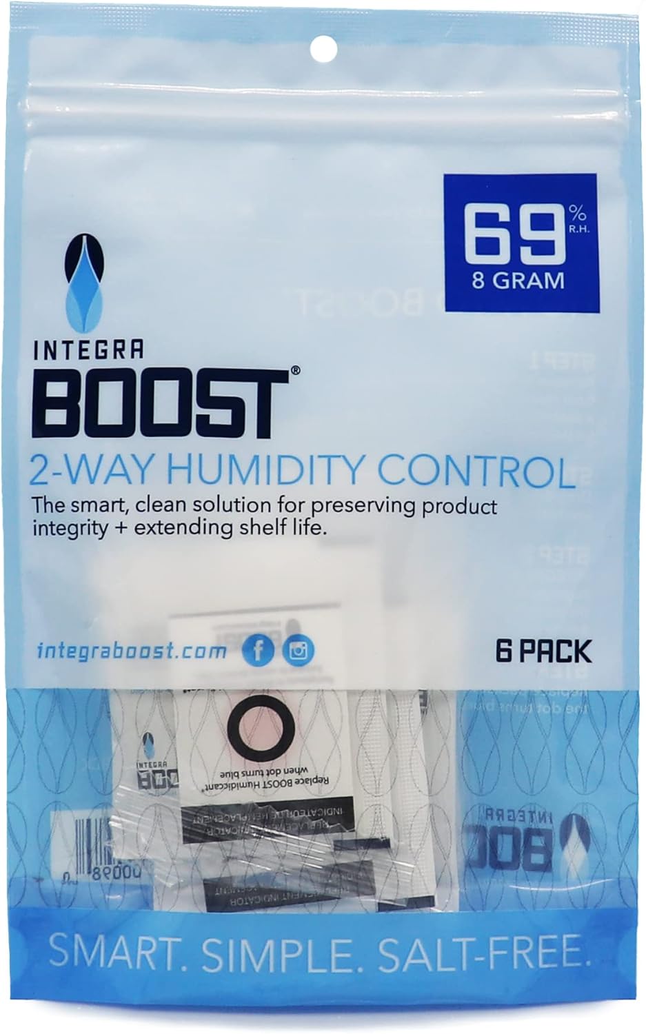 2-Way Humidity Control Pack - Preserve Flavor & Control Humidity at 69% RH - Moisture Absorber for Herbs, Spices & More - 8 Gram (Pack of 6)