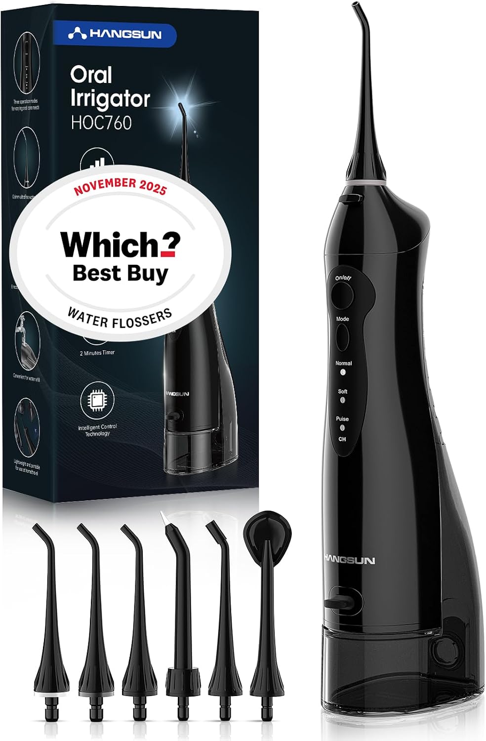 Hangsun Water Flosser for Teeth Cordless Oral Irrigator Dental Water Jet Electric Tooth Flosser with 6 Jet Tips 300ML Water Tank USB Rechargeable for Travel and Home Use (Black)