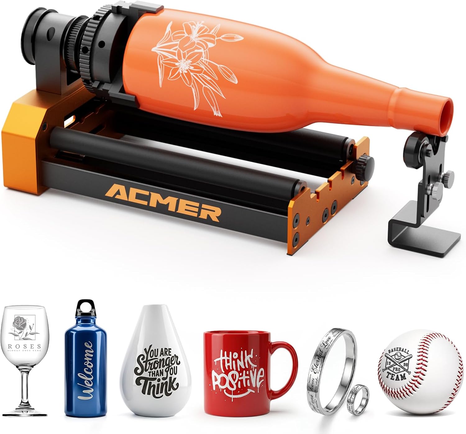 ACMER M4 Laser Rotary Roller, 360° Y-Axis Rotary Attachment for Laser Engraver, 3–150mm Adjustable Engraving Space, for Cylindrical Objects, Rings, Compatible with Most Laser Engravers