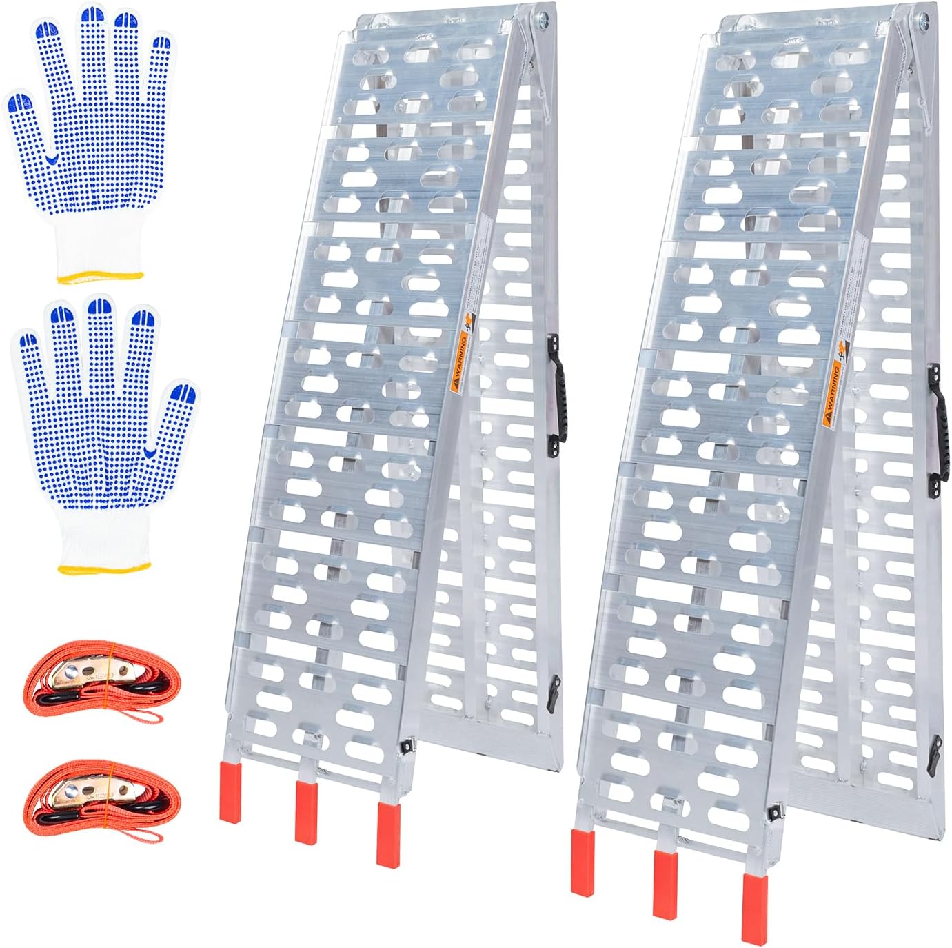 1840lb Capacity Truck Ramps, Aluminum Folding Loading Ramps for Car, Truck & Trailer Bed - with Load Straps for ATV/UTV, Golf Carts, Lawn Mowers, Go-Karts, Wheelbarrow, Motorcycles