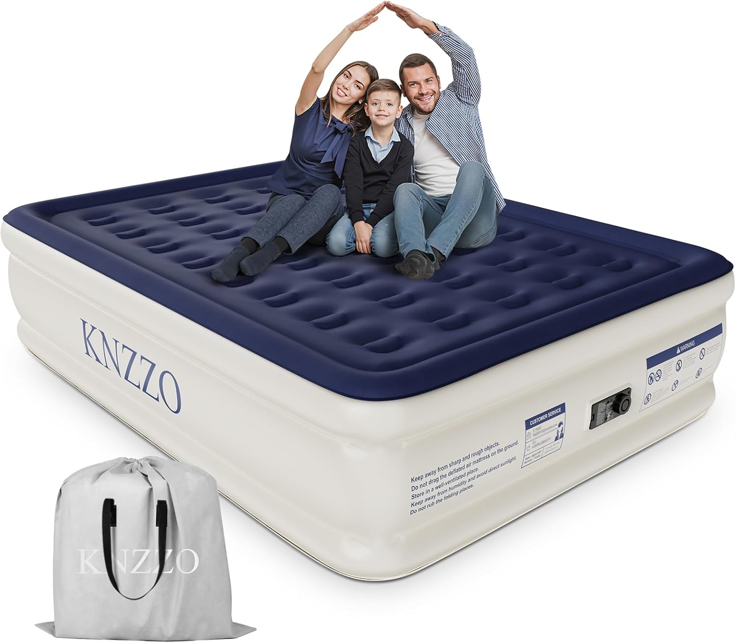 Air Mattress Queen with Built-in Pump, Blow Up Mattress with Soft Flocked Top, Leakproof Inflatable Mattress, Foldable Waterproof Air Bed for Home, Guests, Camping, with Storage Bag