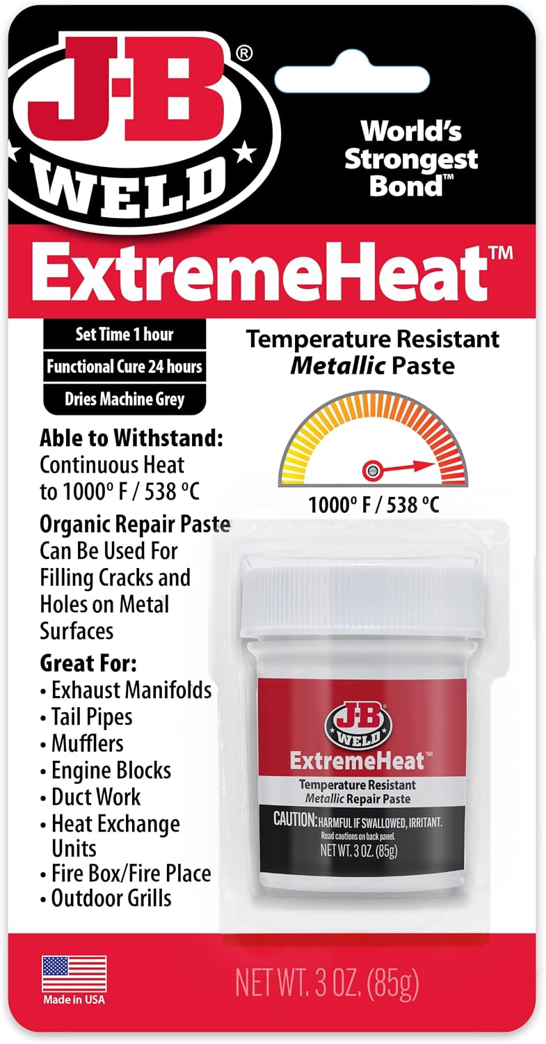 J-B Weld 37901 ExtremeHeat High Temperature Resistant Metallic Paste - 3 oz, Grey | Heat-Resistant Metallic Repair Compound for Exhausts, Furnaces, Fireplaces, Grills and Metal Repairs up to 1000°F