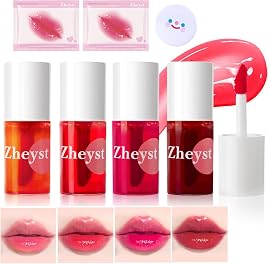 Lip Tint Korean Stain Set, 4 Colors Tinta Para Labios Waterproof Long Lasting Plumping Lip & Cheek Tint Moisturizing Non-sticky Easy Apply Mini Water Lipstick(Apple& Strawberry& Watermelon& Cherry)