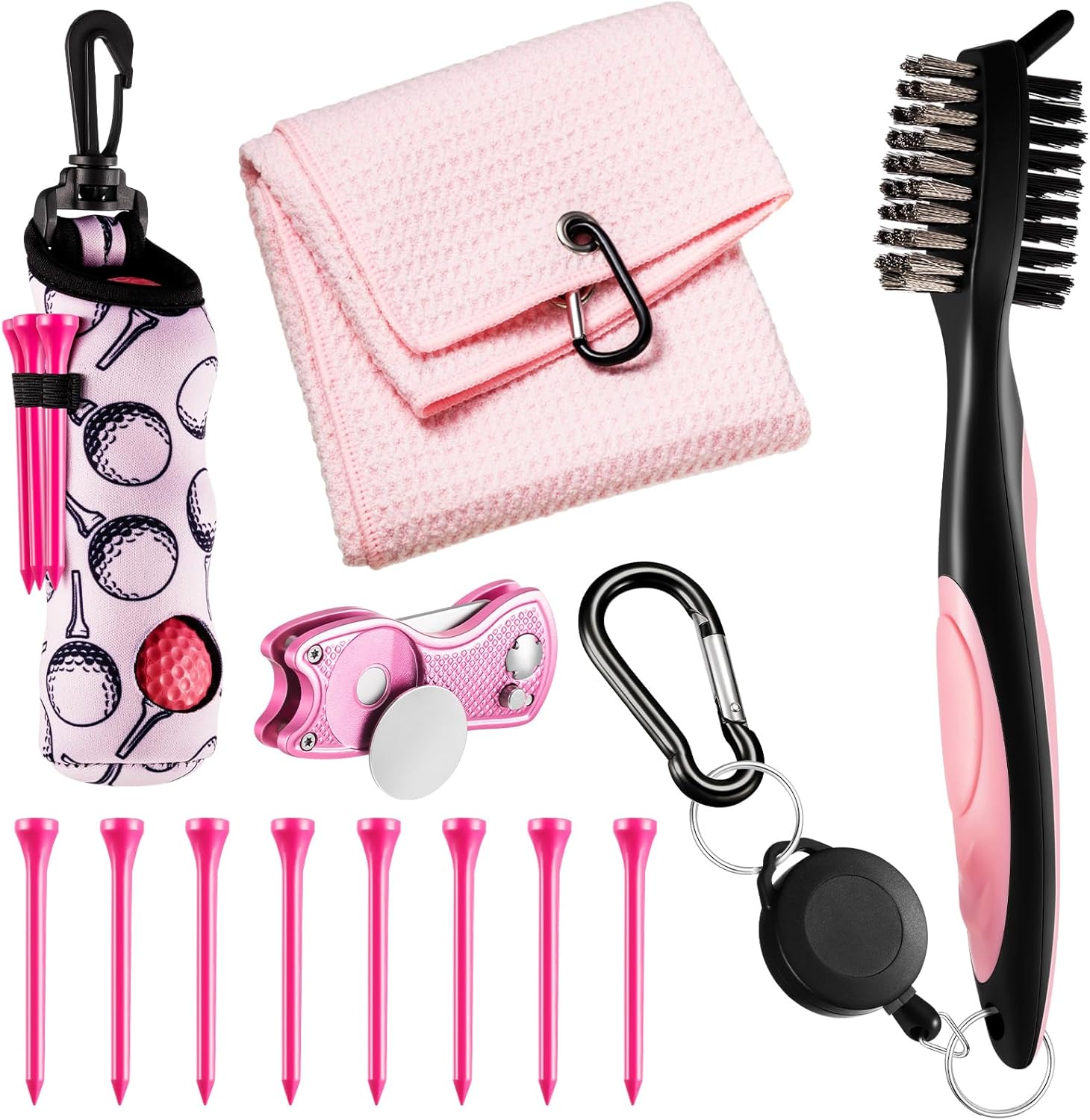 Liliful 12 Pcs Golf Accessories Kit, Include Golf Ball Bag with Hook Towel Tees Magnetic Ball Marker Divot Tool Cleaner Brush for Women Man Gifts