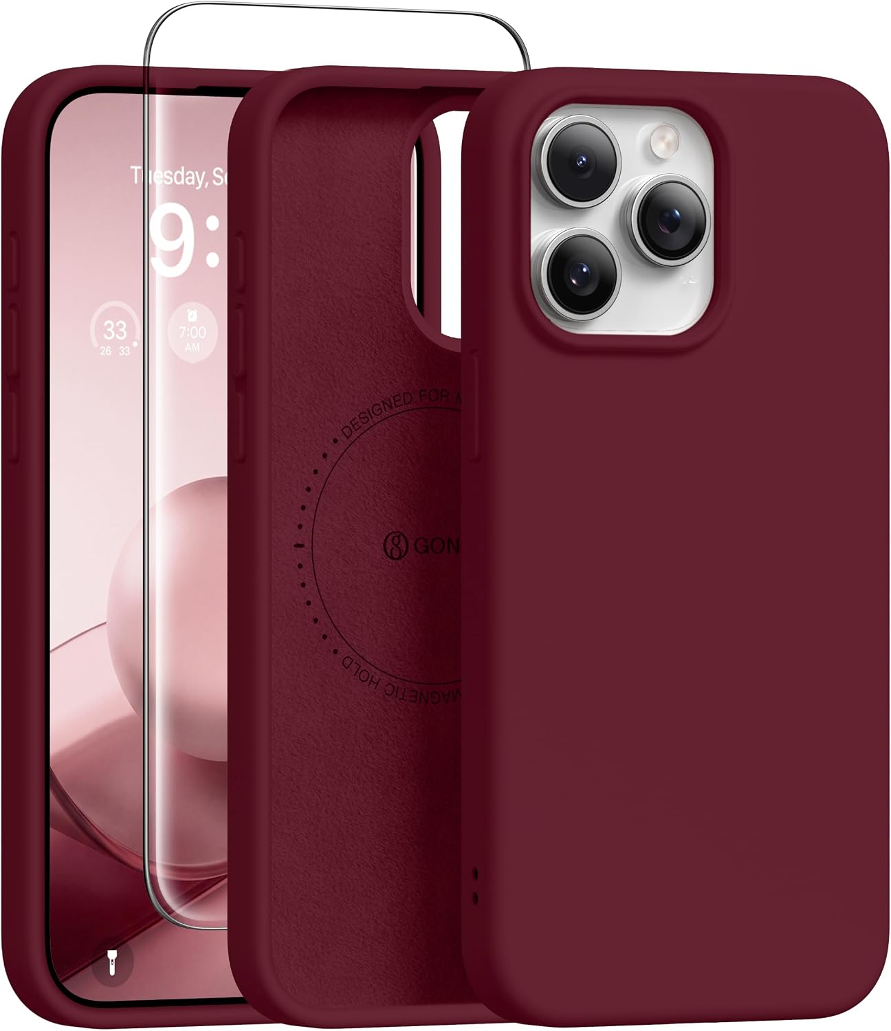 GONEZ Magnetic for iPhone 15 Pro Case, Silicone Cover Maroon