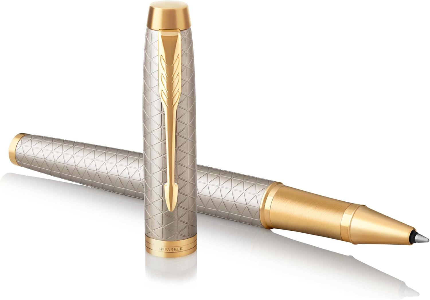 Parker IM Rollerball Pen | Premium Warm Silver | Fine Point Black Ink | Gift Box