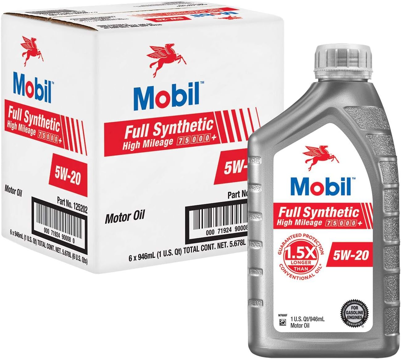 Mobil Full Synthetic High Mileage Motor Oil 5W-20, 1 Quart (6-pack)