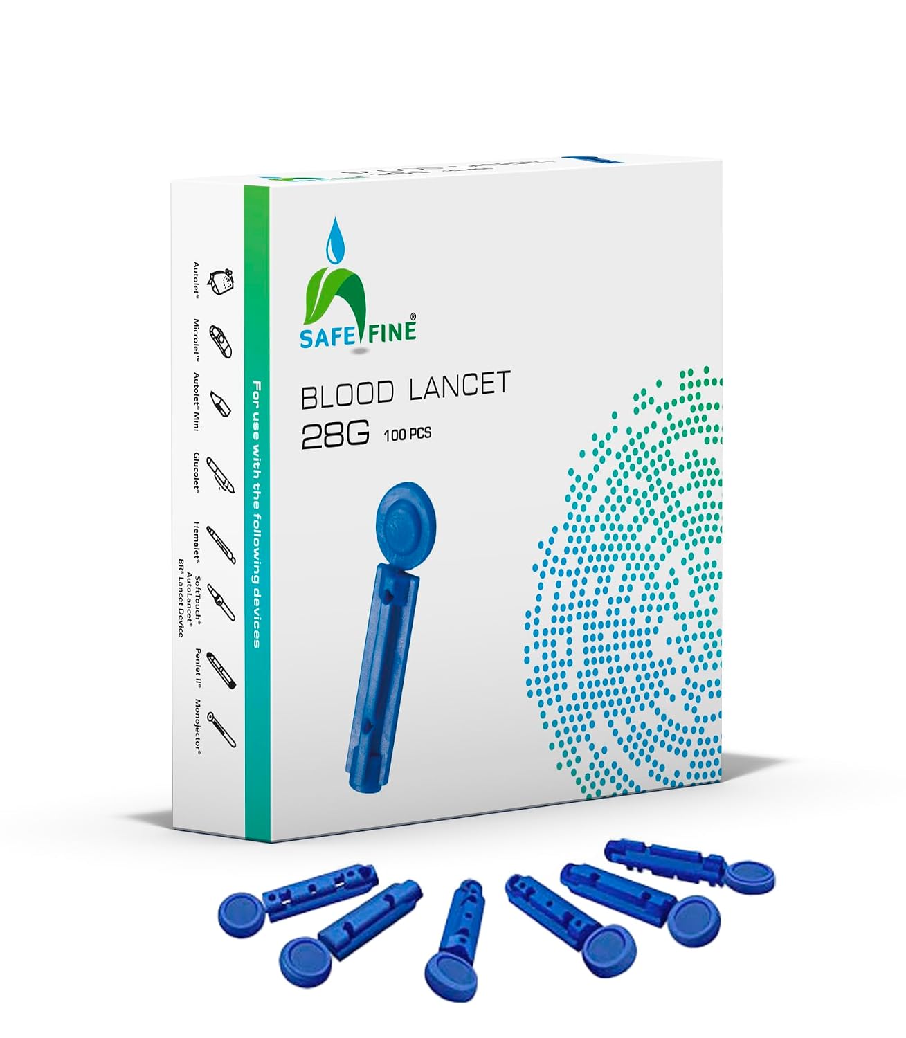 28G 3mm Blood Lancets Sterile Compatible with Most Lancing Devices 100 pcs/box