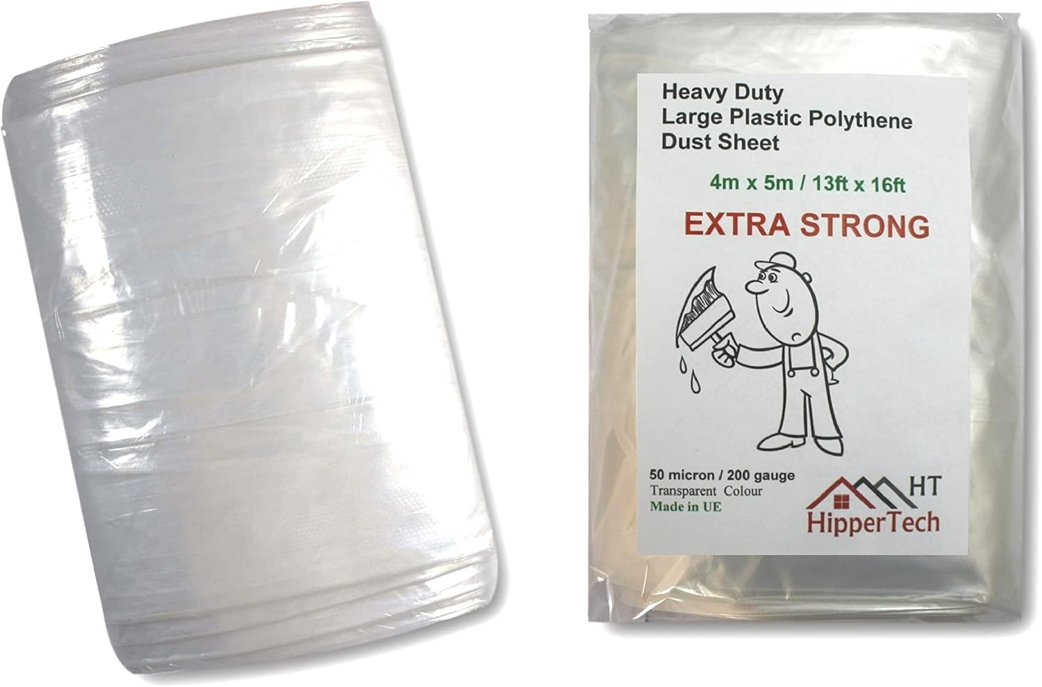 Extra Strong 4m x 5m Heavy Duty Large Plastic Polythene Dust Sheet 13ft x 16ft Painting Masking (Floor Windows) *ODORLESS (1x Extra Strong Large Polythene Dust Sheet)