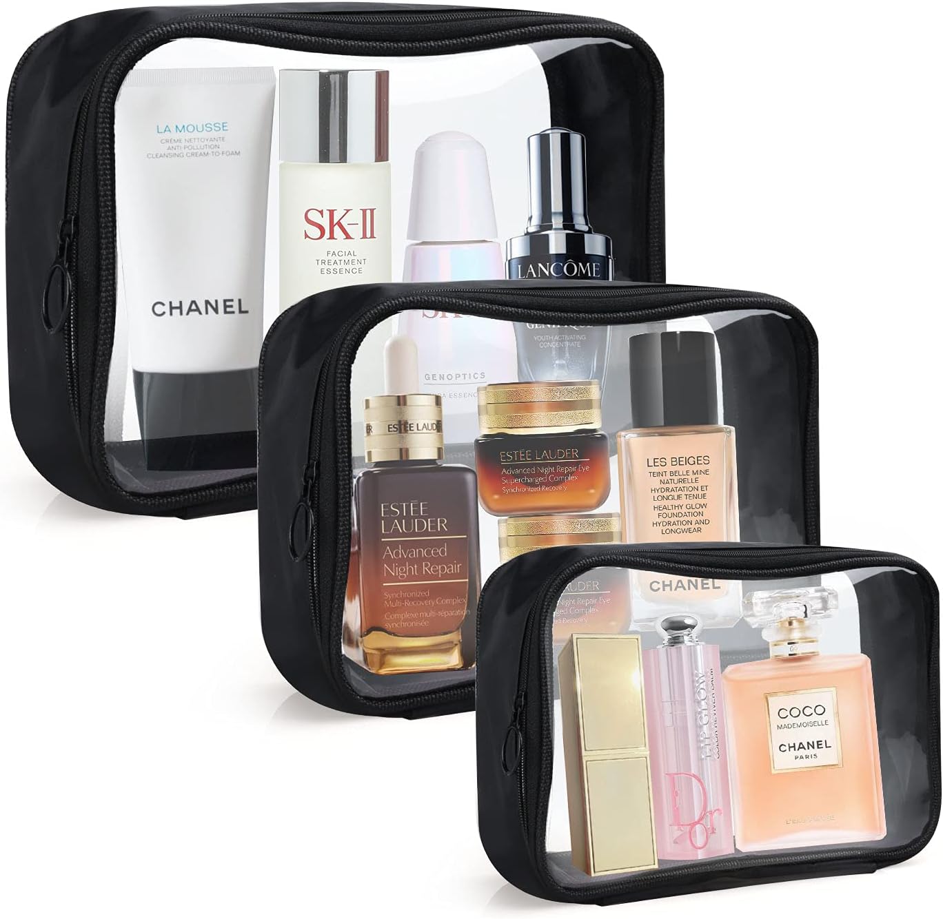 Clear Travel Toiletries Bag Airline Approved,TRIPON 3PC TPU Clear Makeup Bags TSA Approved Toiletry Bags Carry on Cosmetic Bag Pouch for Airflight Travel Wash Bag for Women (3 Size,1L +1M + 1S)