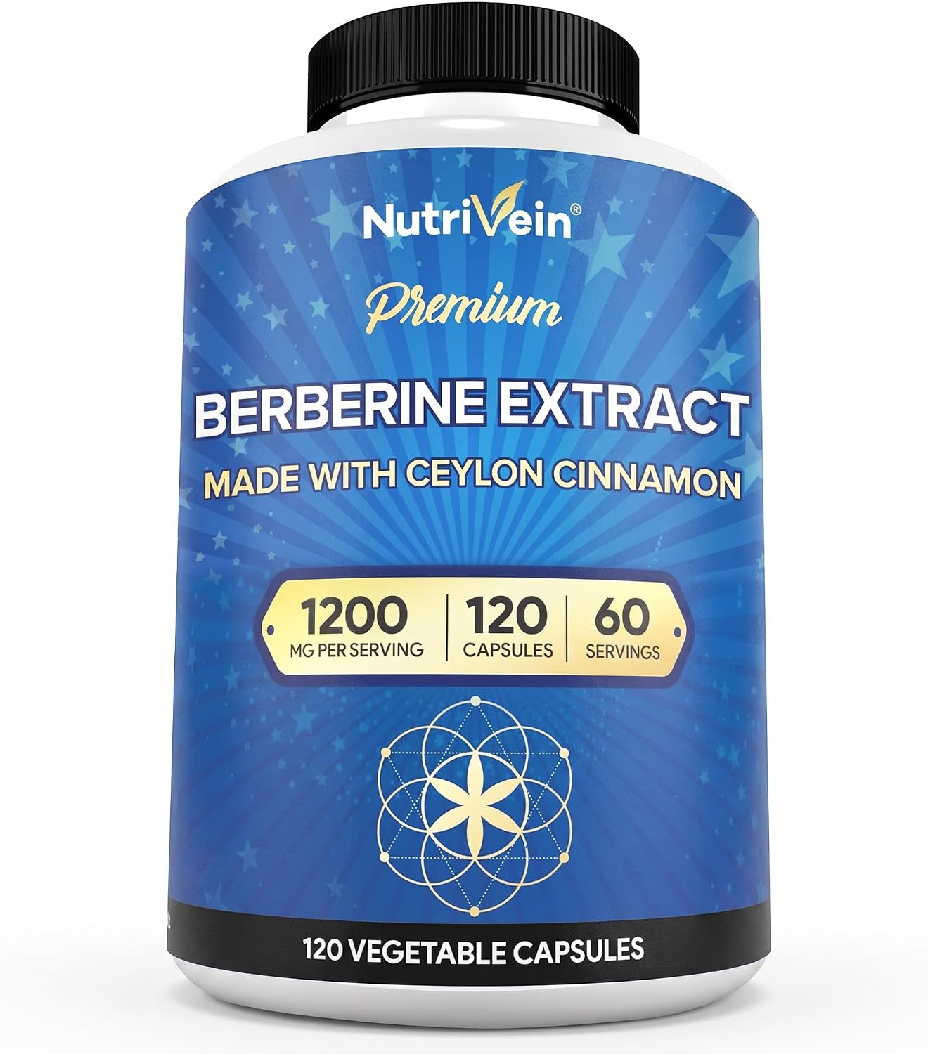 Nutrivein Premium Berberine HCL 1200 mg - 120 Caps: Berberine Supplement