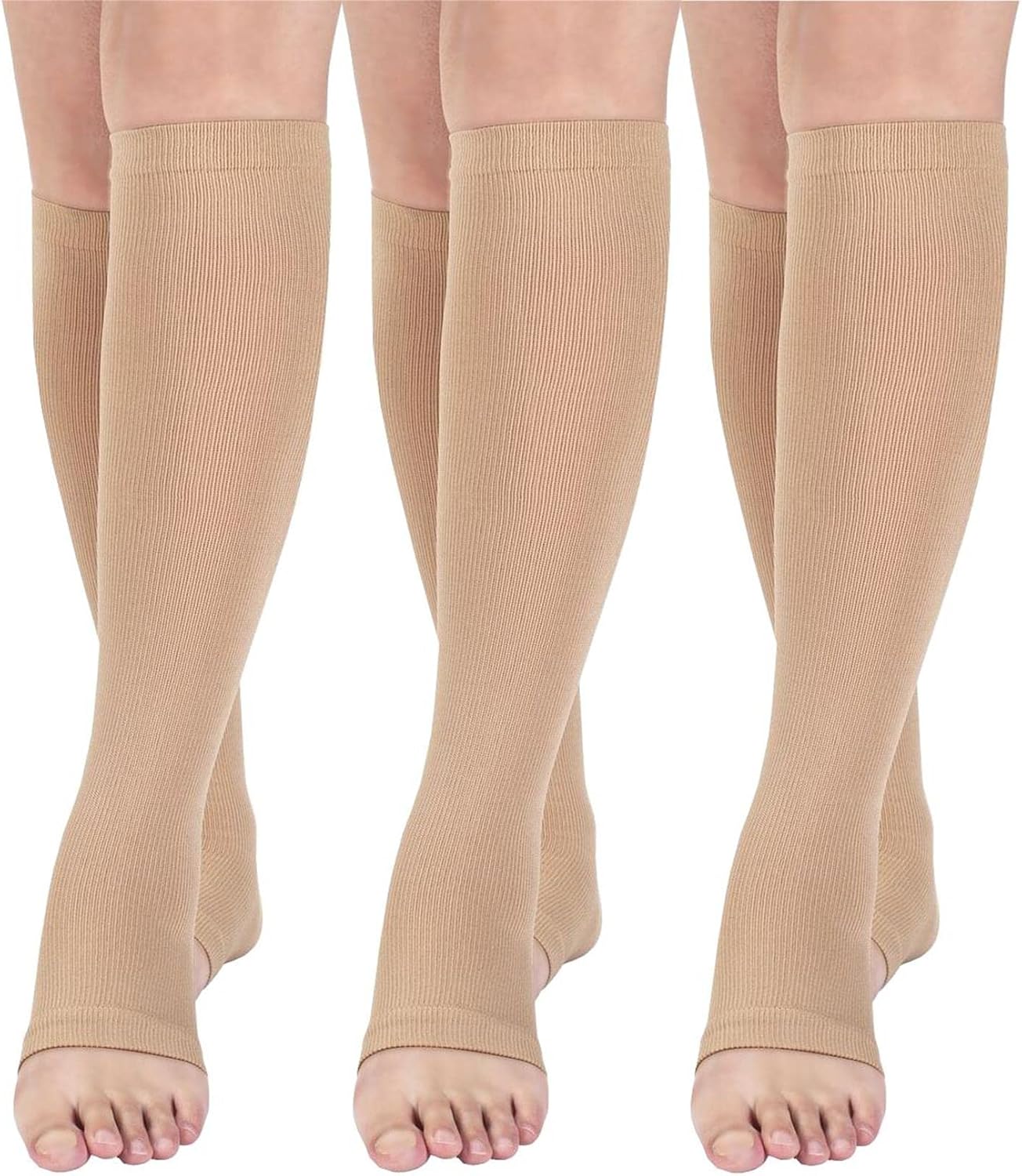 Open toe toeless Compression Socks 3 Pairs 15-20 mmHg Support Pregnancy,Running,Sports,Flight Travel