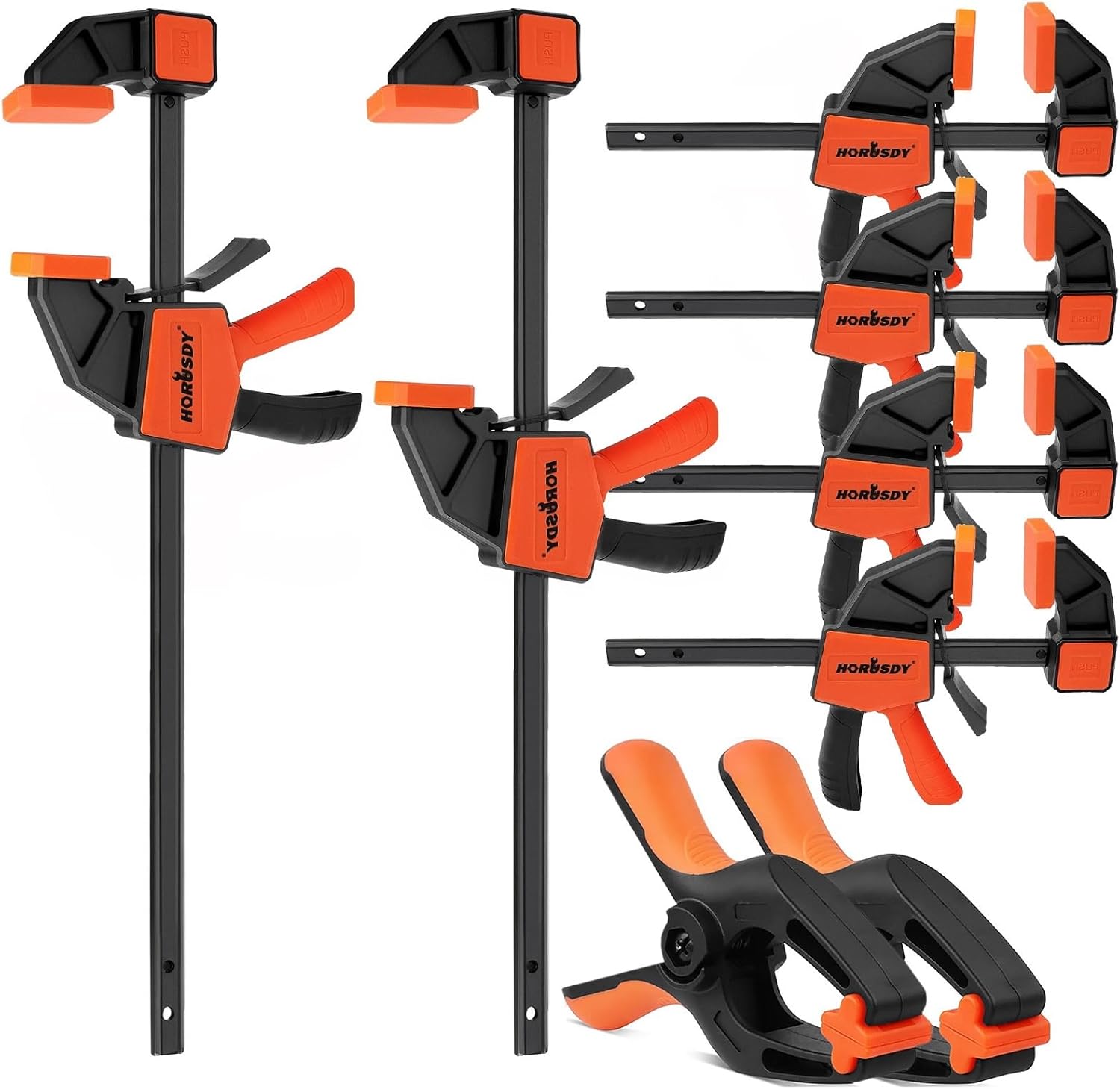 HORUSDY Clamps for Woodwork | 8-Pack Wood Clamp Set | 12-Inch/300mm and 6-Inch/150mm Woodworking Clamp | 6-Inch/150mm Spring Clamps | Quick Release | One-Handed