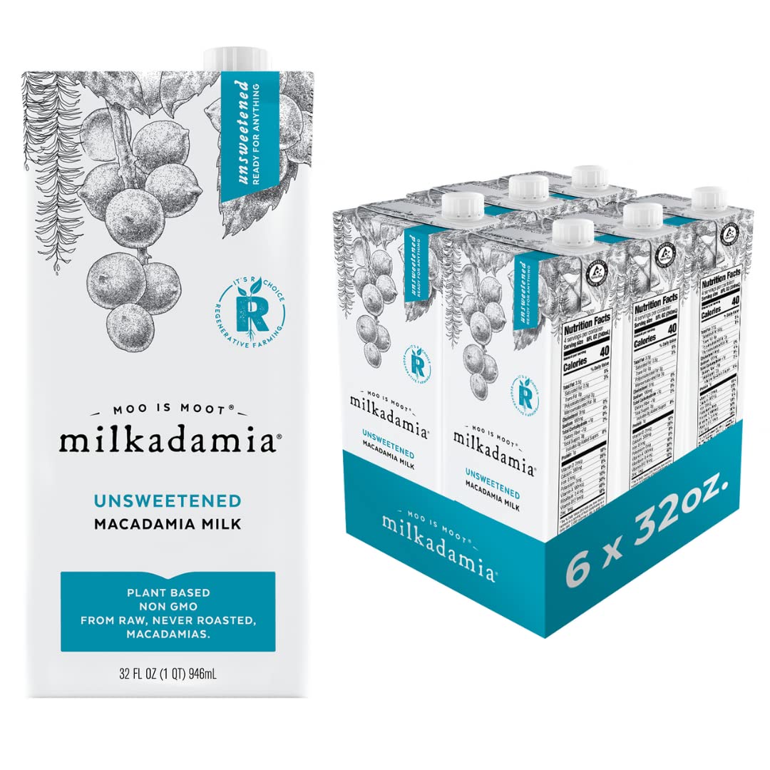 milkadamia Macadamia Milk, Unsweetened, 32 Fl Oz (Pack of 6) | Shelf Stable Plant Based Milk, Dairy Free, Lactose Free, Vegan, Non GMO, Gluten Free, Great for Coffee, Smoothies, and Baking