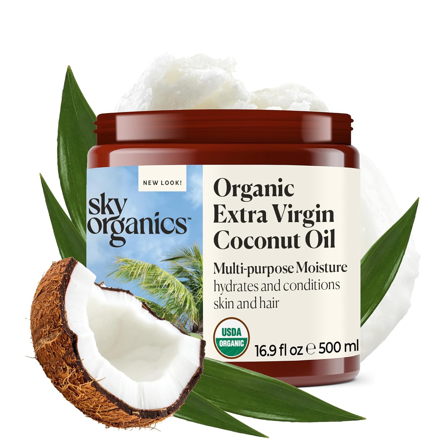 Sky Organics - Organic Coconut Oil for Skin & Hair, 16.9 fl oz - Multipurpose Hair Oil & Body Moisturizer - Vitamins, Antioxidants & Fatty Acids - Vegan, Cruelty Free - Extra Virgin, w ebook