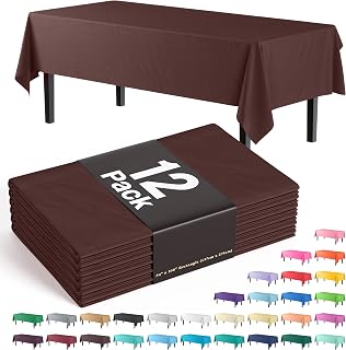 Exquisite 12-Pack Premium Plastic Tablecloth 54in. x 108in. Rectangle Table Cover - Brown