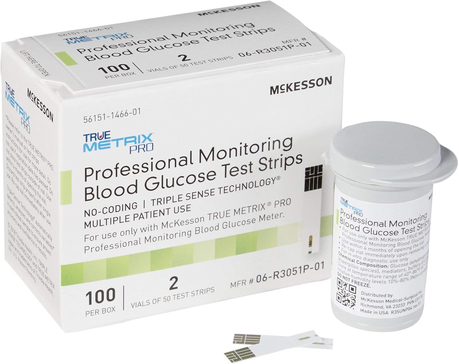 McKesson True METRIX Blood Glucose Test Strips for Diabetes [100 Strips] Professional Monitoring System, Multiple Patient Use