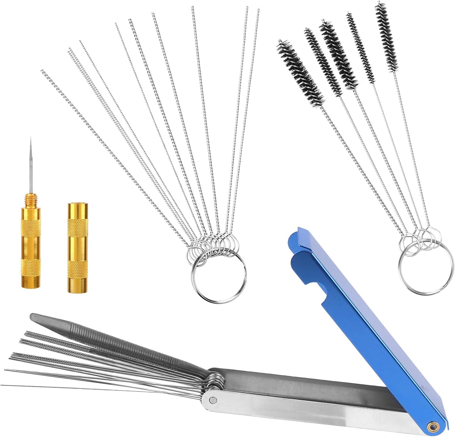 Gosknor Carburetor Jet Spray Cleaning Kit, Torch Tip Dirt Cleaner Set 13 Wires 10 Needles 5 Brushes 1 Pick Tool Kit Suitable for Auto Motorcycles ATV Welder Lawn Equipment Accessories