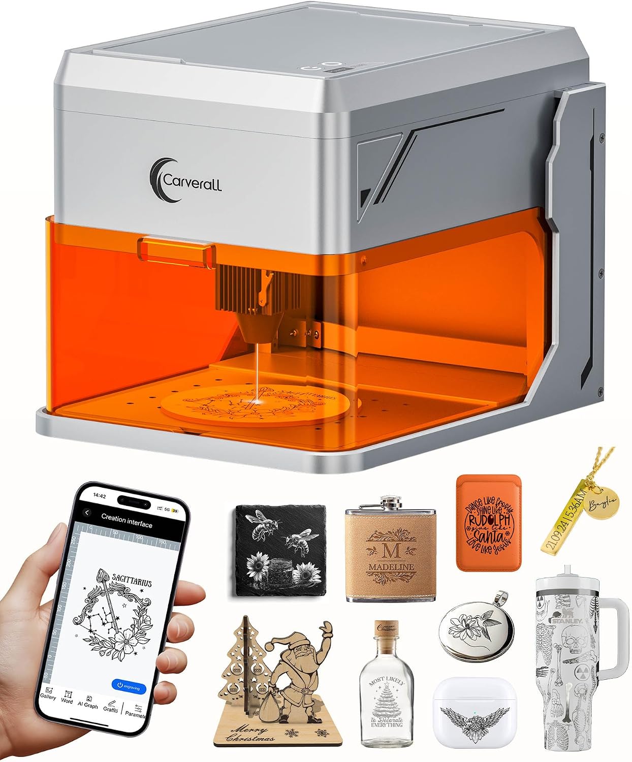 A1 Pro 12W Mini Laser Engraver with Camera, App Control, Portable Laser Engraver and Cutter Desktop Lazer Engraving Machine for Wood Leather Painted Metal Glass Stone, Dog Tag, Class 1