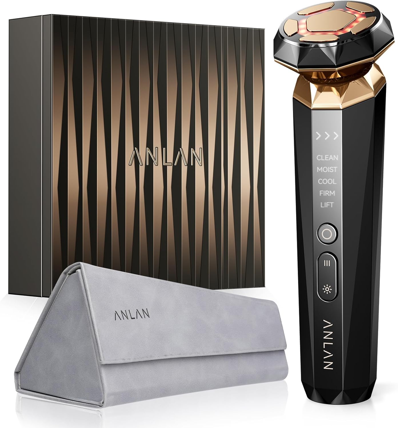 ANLAN Radio Frequency Skin Tightening Machine,18K Gold Anti Wrinkle EMS Facial Lifting Device Anti Aging,5 in 1 RF Electric Face Massage,Red Light Therapy Facial Massager,Black Gold