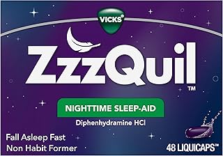 ZzzQuil, Nighttime Sleep Aid LiquiCaps, 25 mg Diphenhydramine HCl, No.1 Sleep-Aid Brand, Non-Habit Forming, Fall Asleep Fast, 48 Count