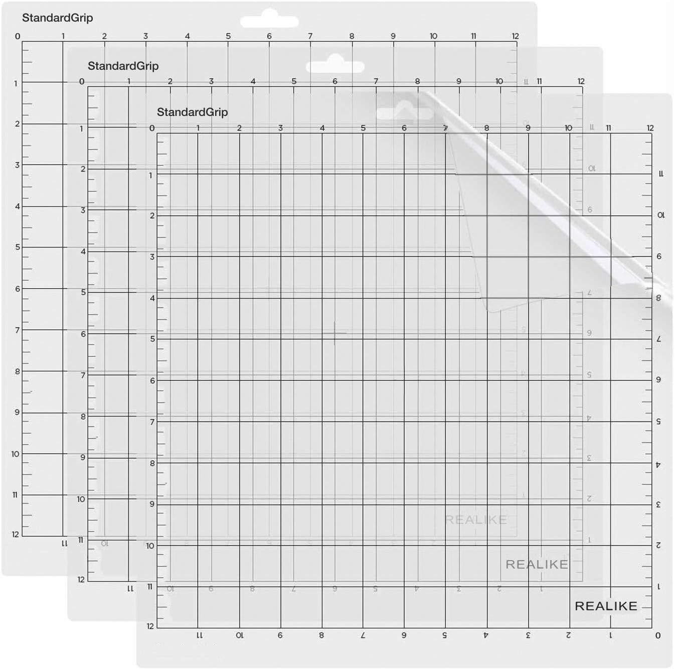 REALIKE 12X12 StandardGrip Cutting Mats for Silhouette Cameo 5/4/3/2/1(3 Pack),Gridded Adhesive Non-Slip Non-Slip Cutting Mat, Replacement Accessories Set Mats Vinyl Craft Sewing