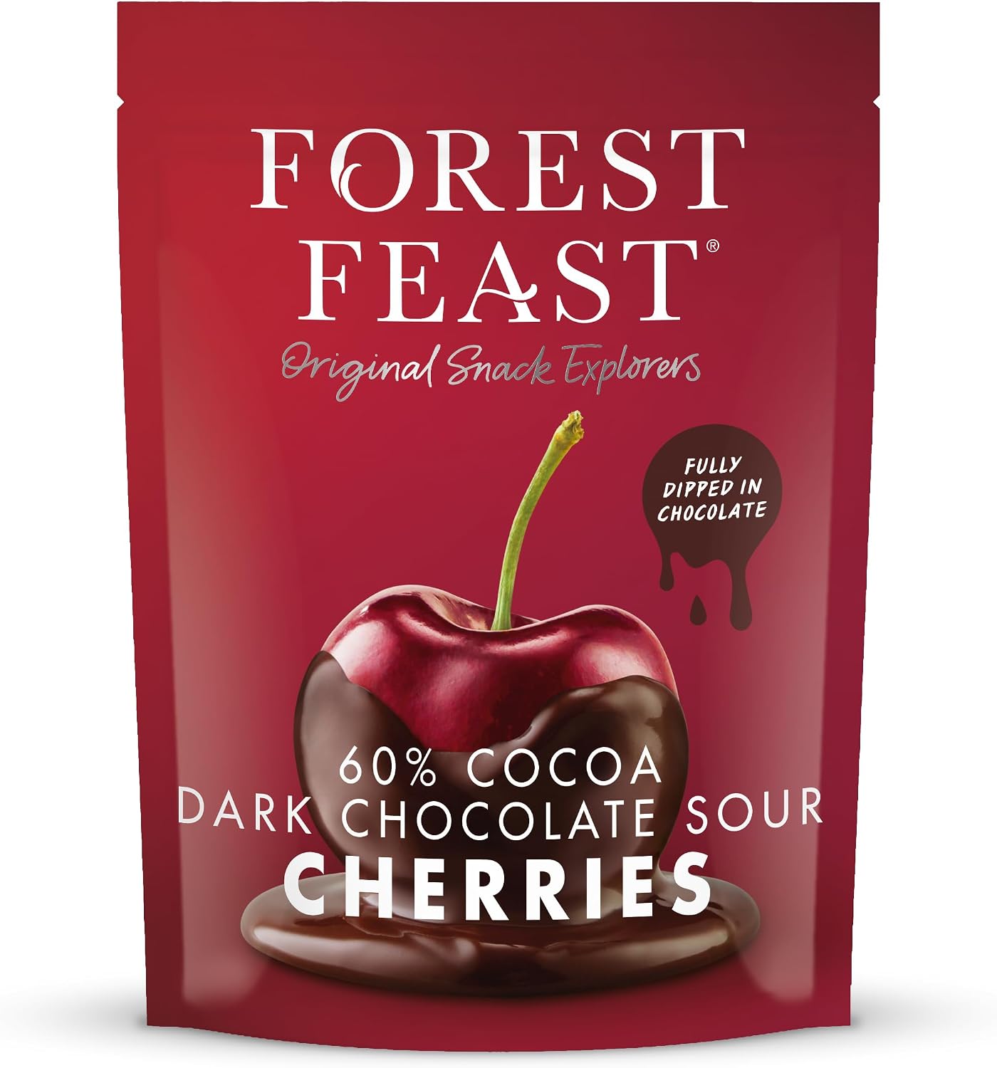 FOREST FEAST 60% Cocoa Dark Chocolate Sour Cherries Pack 800g - Sweet Dried Cherries Chocolate Covered Fruit Snack with 60% Belgian Dark Chocolate, Gluten Free & Vegan Friendly Snack