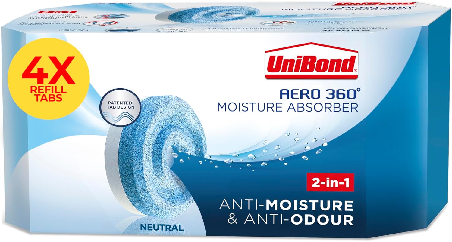 UniBond AERO 360° Moisture Absorber Neutral Refill Tab, 450 g, Pack of 4